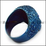 Blue Stainless Steel Flower Skull Ring with Blue Eyes r004314