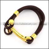 Gold Plated Stainless Steel Hammer Leather Bracelet b006144
