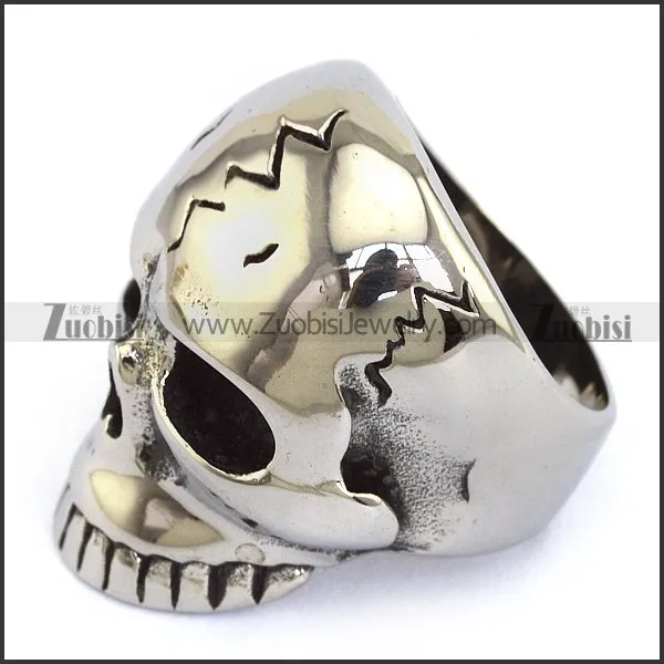 shiny cracking head skull ring r002263