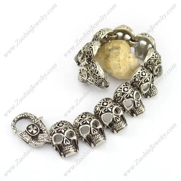 23CM Long 11 Skull Heads Link Bracelet b004044