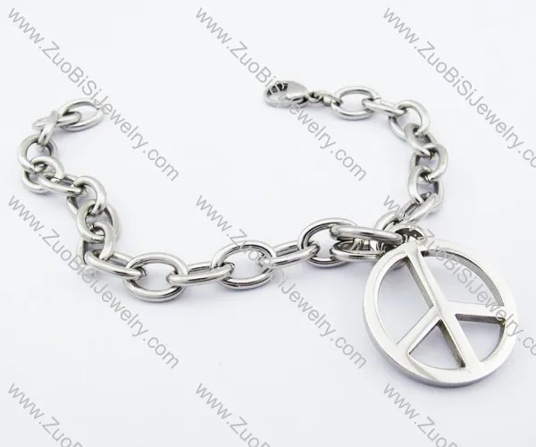 Peace Sign Charm Stainless Steel Link Chain Bracelet - JB200119
