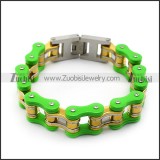 Large Green Outside and Gold Plating Inside Steel Bike Chain Bracelet b005812