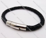 stainless steel black leather bracelet - JB030061