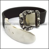 Belt Shaped Leather Bracelet with Big Skull Belt Head b004488
