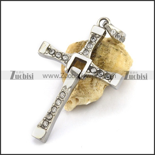 Rhinestones Steel Cross Pendant p002964