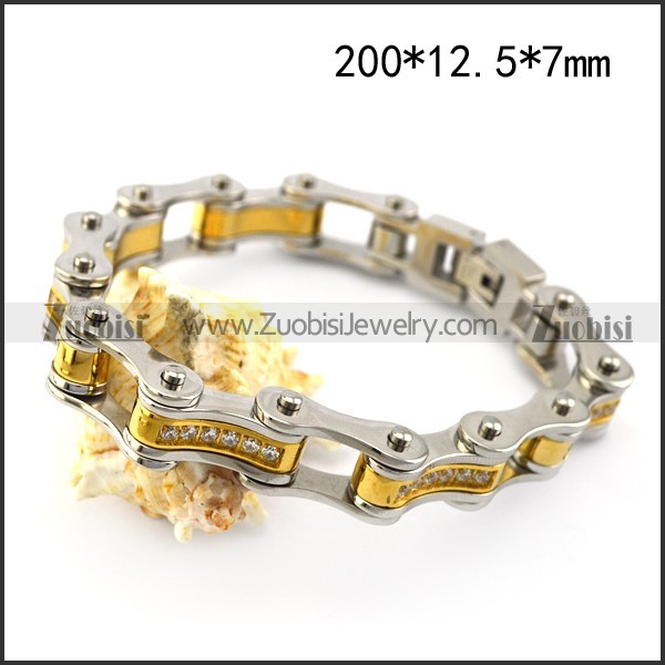 CNC Rhinestones Gold Plating Bicycle Chain Link Bracelet b006152