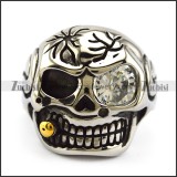 Solid Back Skull Ring with Zircon Eye and Tobacco Pipe r004914