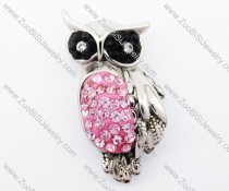 Pink Rhinestone Stainless Steel Owl Pendant - JP420025