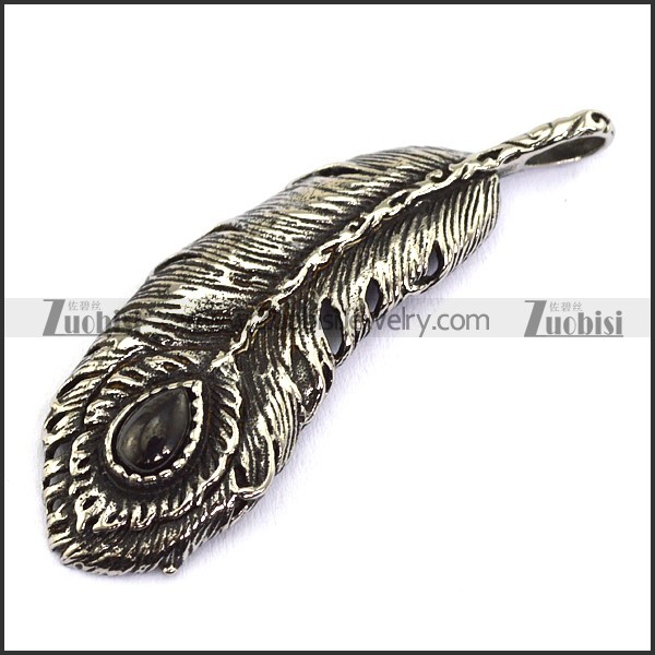 50MM Long Stainless Steel Feather Pendant p003817