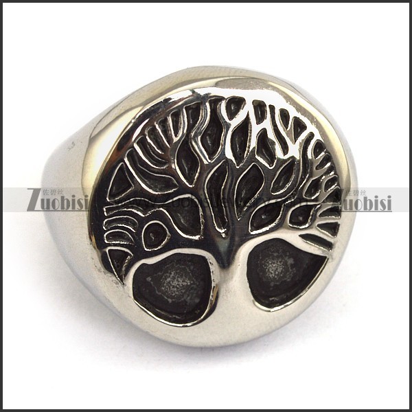 Solid Stainless Steel Oak Ring r003593