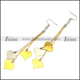 Steel Earring with 2 Gold Plating Heart Charm and 1 Silver Heart Charm e001215