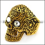 Antique Gold Plating Stainless Skull Ring with 2 Crystal Eyes r004300