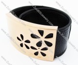 Stainless Steel Black Leather Bracelet with Gold Plate - JB400031