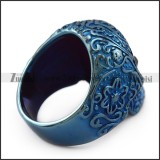Blue Flower Skull Ring with 2 Faceted Black Rhinestones Eyes r004311