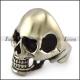 Dull Polish Stainless Steel Skull ring with 2 Dark Black Rhinestone Eyes r004286