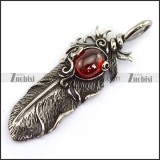 Clear Red Stone Stainless Steel Feather Pendant p003867