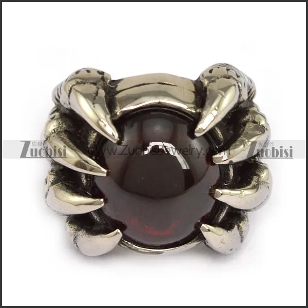 Gruesomeness Red Round Stone Ring with 8 Knife-edged Claws -JR350216