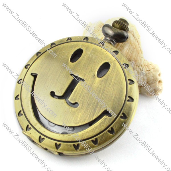 Big Vintage Bronze Smile Quartz Pocket Watch with Chain for Unisex -pw000346