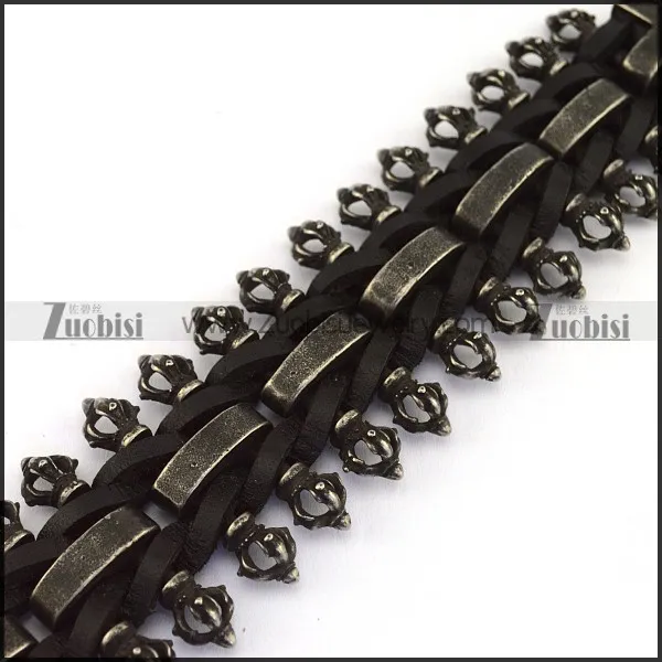 Antique Black Leather Bracelet with Unique 3 Lengths Buckle b004329