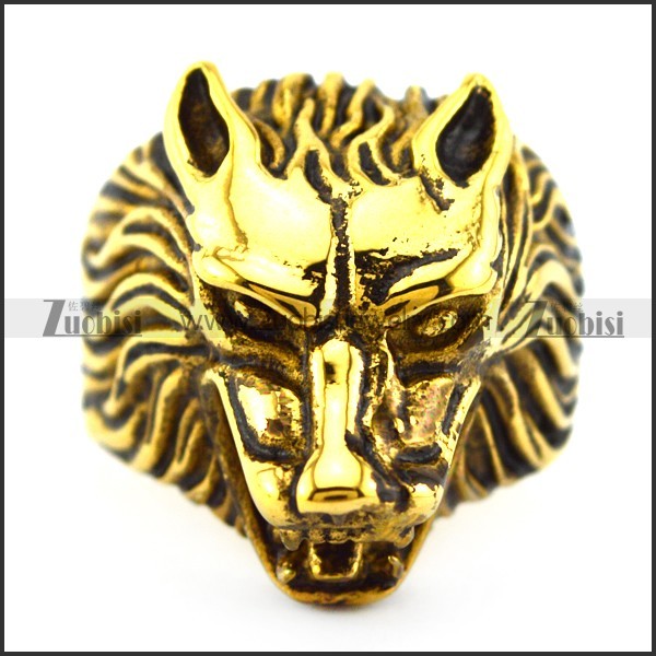 Golden Wolf Head Ring r004883