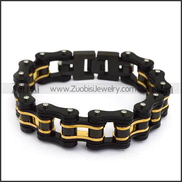 Motorcycle Chain Bracelet including One Inner Gold Layer and 3 Black Outer Layers b005363