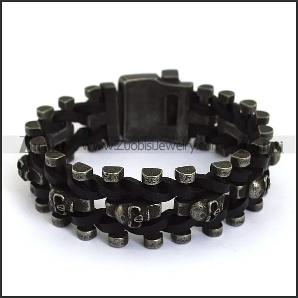 Antique Stainless Steel Skull Leather Bracelet b004614
