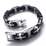Stainless Steel Cross Rubber Link Bracelet with Watch Clasp for Mens JB140052
