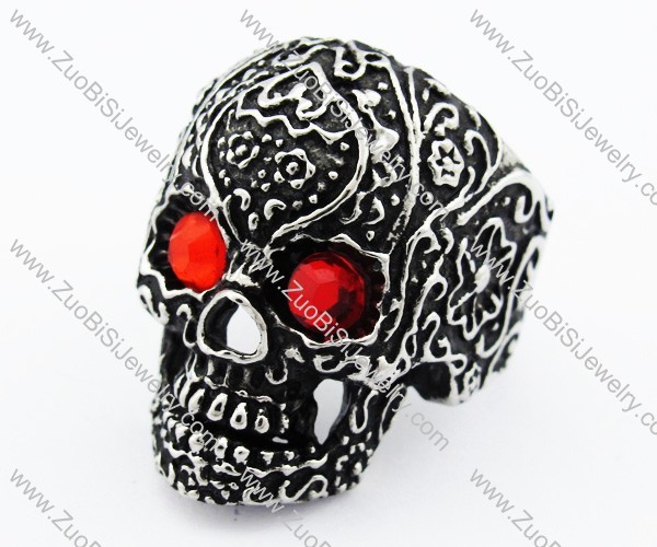 Black Stainless Steel skull Ring with 2 Red Eyes -JR010192