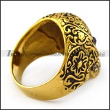 Vintage Gold Stainless Steel Flower Skull Ring with Black Eyes r004299