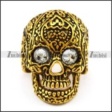Antique Gold Plating Stainless Skull Ring with 2 Crystal Eyes r004300