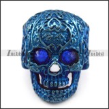 Blue Stainless Steel Flower Skull Ring with Blue Eyes r004314