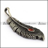 50MM Vintage Steel Feather Pendant with Red Rhinestone p004214