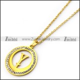 Gold Plated Y Charm Rhinestones Necklace n001714