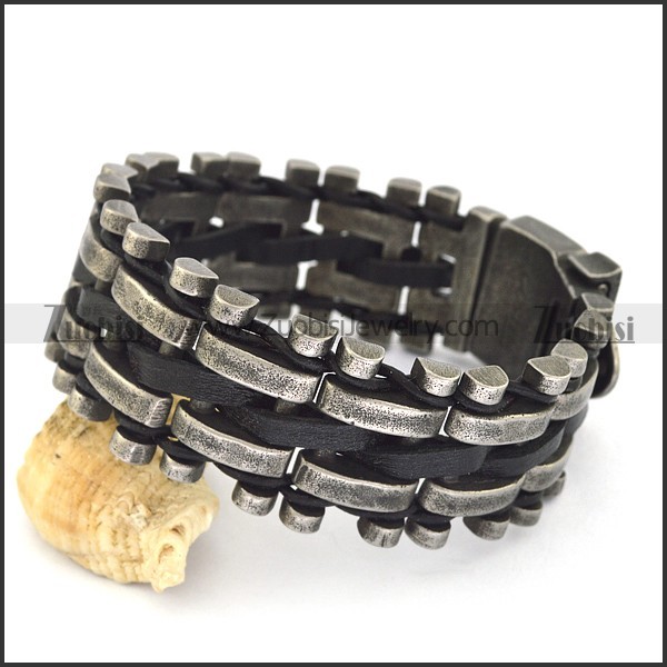 Antique Black Leather Bracelet for Mens b004328