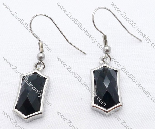Black Stone Hexagon Stainless Steel earring - JE050138