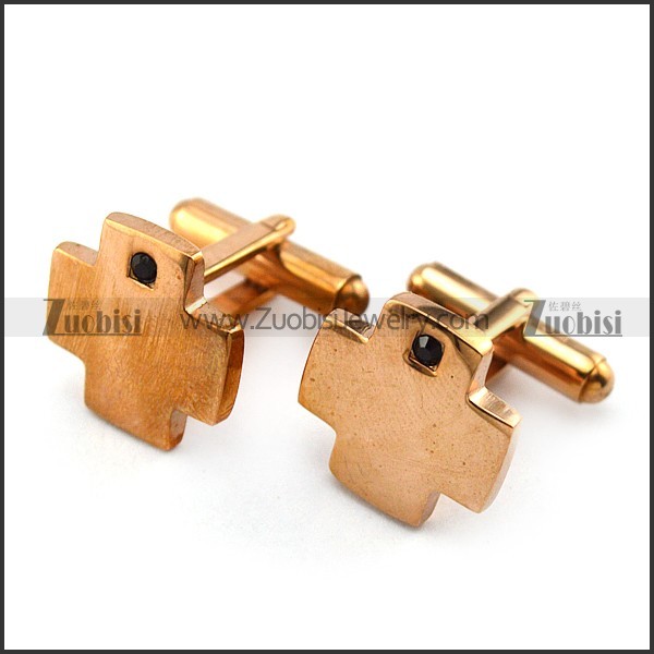 Rose Gold Cross Cufflink with Black Small Rhinestone c000063