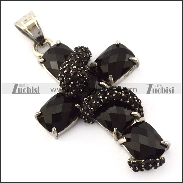 Black Rhinestone Snake Twined around Cross Pendant p005739