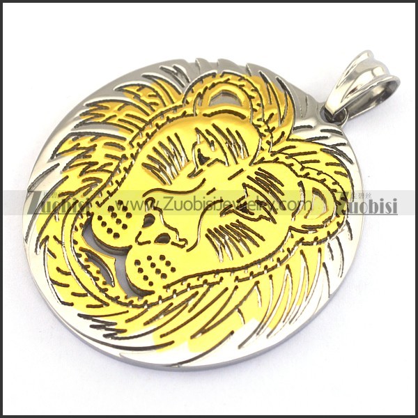 Stainless Steel Pendant with Gold Plated Lion Face p003259