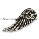 Vintage Silver Black Rhinestones Angel Feather Pendant p004059