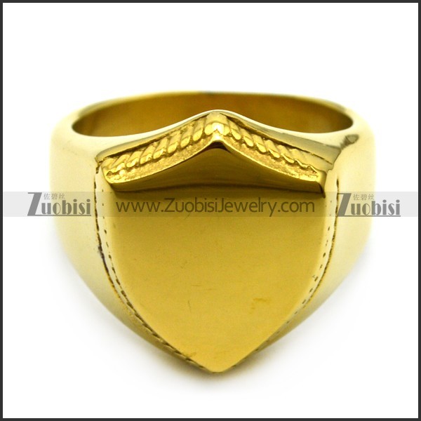 golden stainless steel blank signet ring in shield shaped r005209