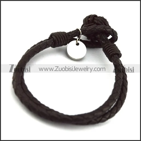 black women leather closure bracelet with 316l round engraved tag b006331