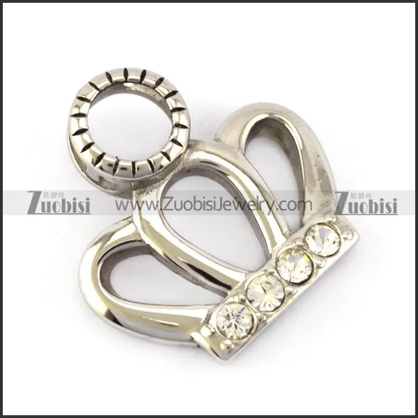 Polishing Steel Crown Pendant with Rhinestones p005538