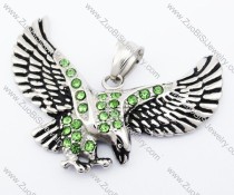 Stainless Steel Hawk Pendant with Clear Green Stone - JP420005