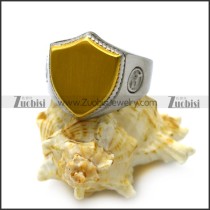 matte steel blank signet ring with golden shield face r005211