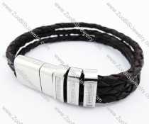 Stainless Steel 3 Lines Brown Leather Bracelet - JB400036