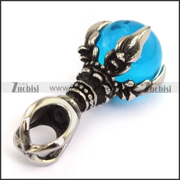 Vintage Stainless Steel Pendant with Clear Blue Ball p003948
