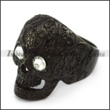 Black Plating Flower Skull Ring with 2 Clear Rhinestones Eyes r004310