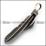 Retro Stainless Steel Feather Pendant with Turquoise Stone p002965
