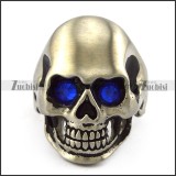 Matte Skull Ring with Blue Rhinestone Eyes r004289