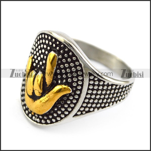 Golen Finger Sign of I LOVE YOU Ring r004964